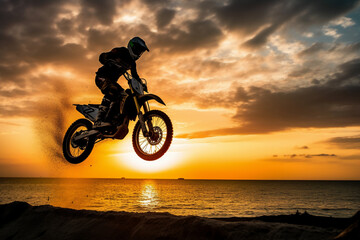 Fototapeta na wymiar silhouette of a bike on sunset generative AI