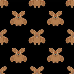 Seamless animal pattern with stylized bats. Ancient Peruvian Mochica art. Native American ethnic design of Moche Indians. On black background.