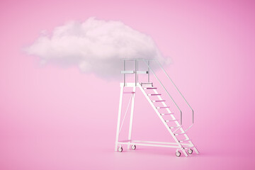 Step ladder leading to clouds . Growth, future, development concept. 3d render