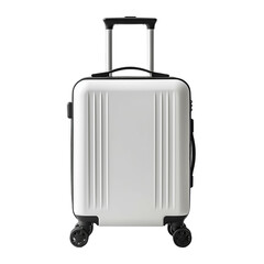 A blank white and black travel suitcase isolated on a transparent background