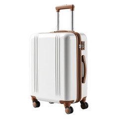 A blank white and brown travel suitcase isolated on a transparent background