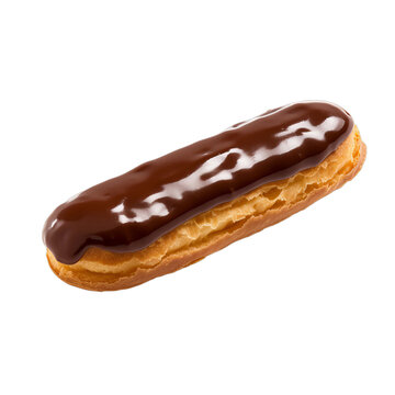 A delicious french chocolate eclair pastry isolated on a transparent background
