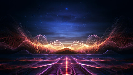 Epic Sound Vibration Landscape Illustration – A Harmonic Resonance Artistry of Dimensional Waves