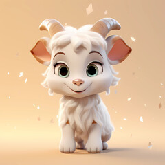 Cute Goat baby illustration in minimalistic 3D cartoon style on solid light background. Generative AI