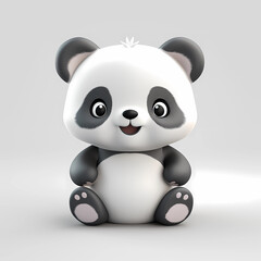 Cute Panda baby illustration in minimalistic 3D cartoon style on solid light background. Generative AI