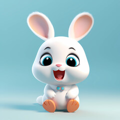 Cute Rabbit baby illustration in minimalistic 3D cartoon style on solid light background. Generative AI