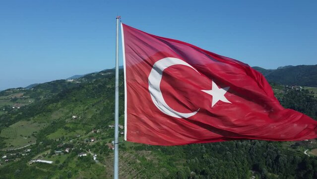 30 Agustos Zafer Bayrami concept. Turkish flag aerial view. 30 August Victory Day. Turkish National Holiday concept