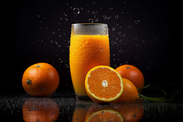 Fototapeta na wymiar glass of orange juice and orange