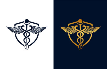 Medical Logo and Shield. Caduceus medical concept template design