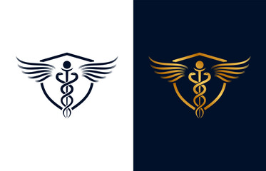 Medical Logo and Shield. Caduceus medical concept template design