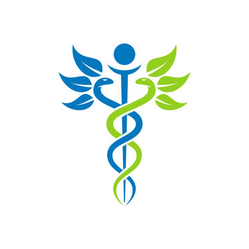 Leaf caduceus medical symbol, healthcare logo template inspiration
