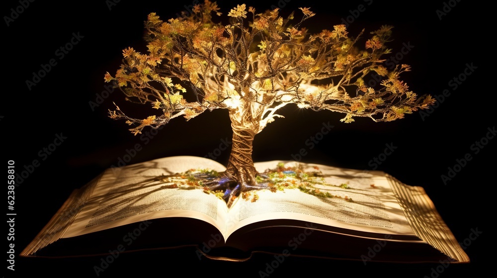 Poster paper book with 3d fantasy projection with flying butterflies and birds. printed pages of a creative
