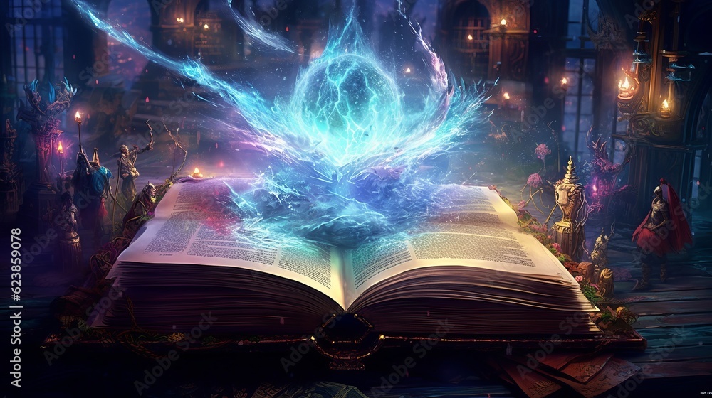 Poster paper book with 3d fantasy projection with flying butterflies and birds. printed pages of a creative