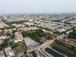 Fototapeta na wymiar Aerial view of populated residential area in Lahore cantt.