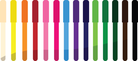 Colored felt pens. Set of multi-colored felt-tip pens in flat style. Back to school. Colorful markers set