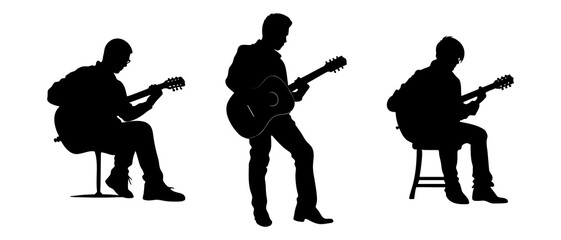 Gutarist silhouette black filled vector Illustration