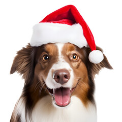 Happy dog with Santa Clause Hat on isolated Background