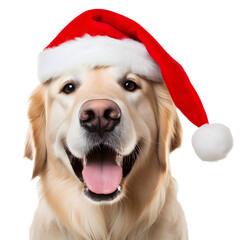 Happy Golden Retriever dog with Santa Clause Hat on isolated Background
