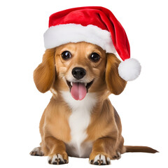 Happy puppy dog with Santa Clause Hat on isolated Background