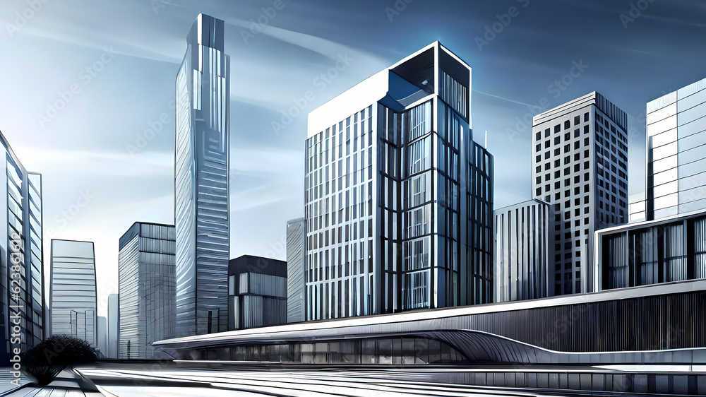 Wall mural cityscape with office buildings