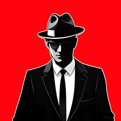 Man with hat and sunglasses on the red background