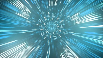 Warp speed space travel concept. Warp tunnel wormhole moving in hyperspace. 3d illustration