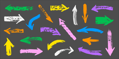 Multicolored hand drawn arrows.Set of grunge pointers.Vector illustration