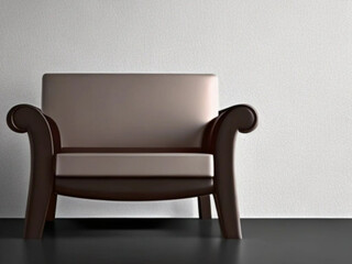 leather armchair in a room with grey background created with generative AI technology