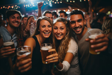 group of young friends hanging out and having drinks together at a bar - Powered by Adobe