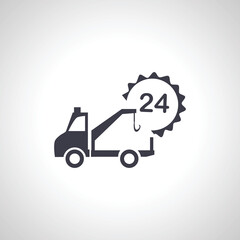 car evacuation service icon. Tow truck with 24 number icon,