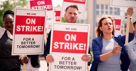 Workers Strike Demonstration In City. Labor Union March