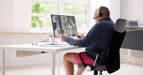 Dressed In Boxers Office Video Conference