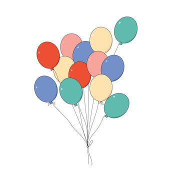 Colorful Balloons in cartoon flat style isolated on white background.