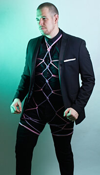 Male bondage shibari rope art fashion suit