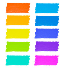 Rainbow watercolor brush stroke green stripes isolated on white. Colorful painted grunge stripes set.