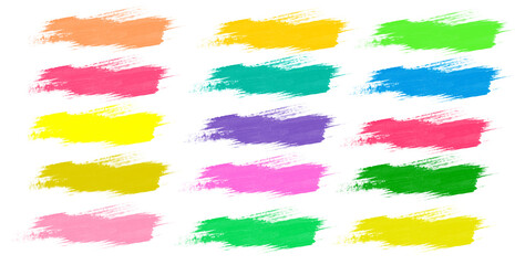 Rainbow watercolor brush stroke green stripes isolated on white. Colorful painted grunge stripes set.