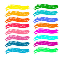 Rainbow watercolor brush stroke green stripes isolated on white. Colorful painted grunge stripes set.