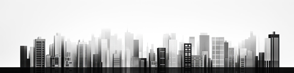 Obraz premium High-contrast black and white banner of a minimalist cityscape, emphasizing shapes and lines.