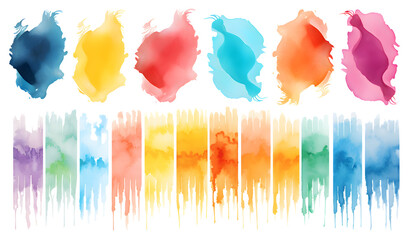Set of colorful watercolor brush strokes. Generative AI