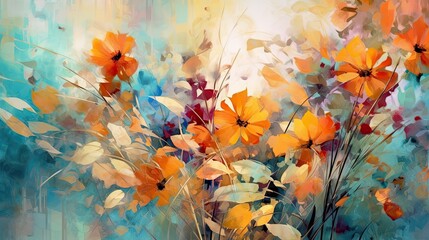 Oil painting of cosmos flowers. Digital art painting. Abstract floral background