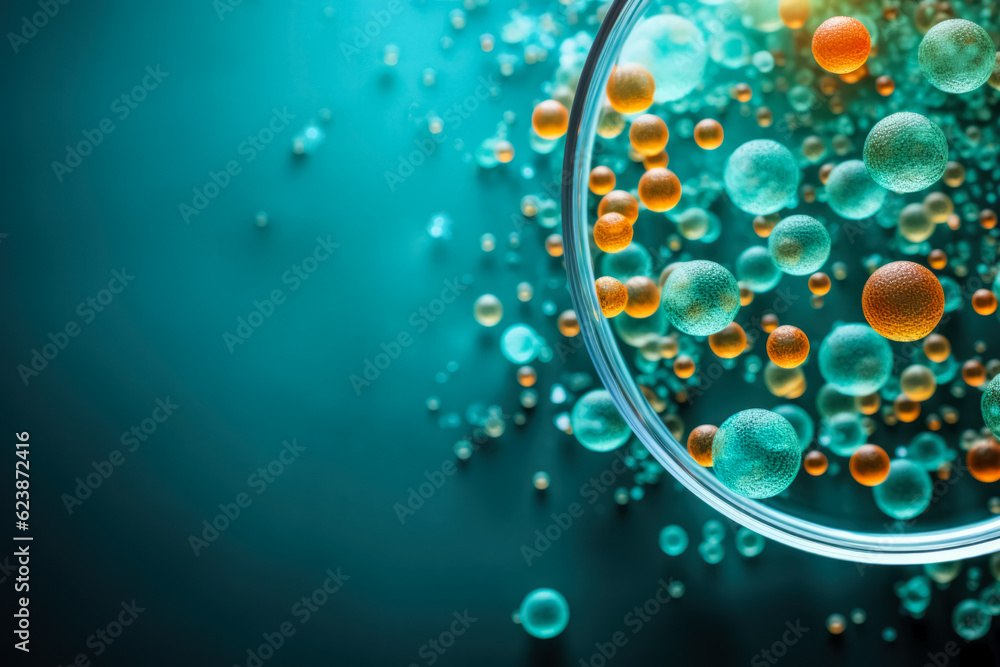 Poster petri dish with bacteria; background with empty space for text
