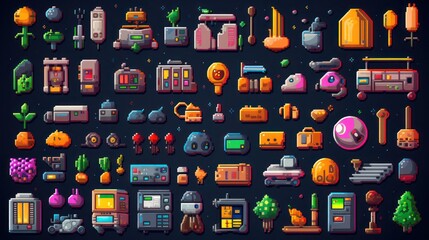 Set of 80s and 90s retro video game icons