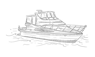 Hand drawn black and white yacht mage.