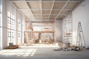 Interior of empty room with scaffolding