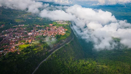 Foto op Canvas Aerial view of Barichara little colonial town in Santander department of Colombia on the edge of Colombian mountains andes cliff travel holiday destination © Michele