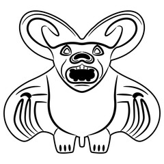 Fototapeta premium Stylized bat. Ancient Peruvian Mochica art. Native American ethnic animal design of Moche Indians. Black and white linear silhouette.
