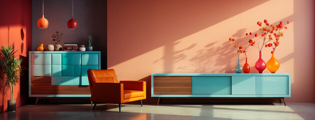 Modern living room. Creative Exploration of Colorful Minimalism in Elegant Interiors. Generative AI,
