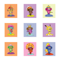Obraz premium Pack of Monkeys Flat Illustrations