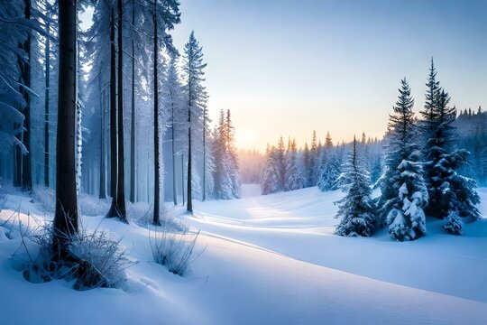 winter forest in the morning  generated Ai technology
