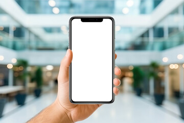 A close up of a hand holding a modern smart phone , smart phone screen is blank  Advertising  mobile applications , Mockup blank template illustration, Isolated PNG.